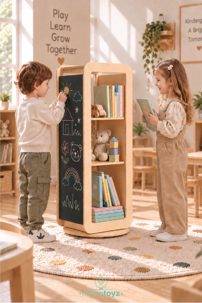 MAMATOYZ Turn & Read - Ahşap Dönebilen Kitaplık ve Yazı tahtası
