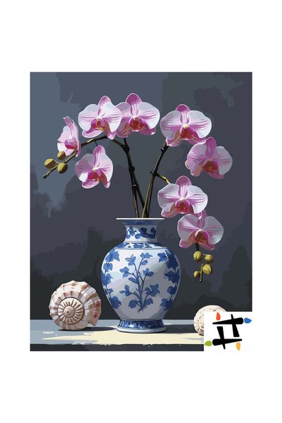 Painting-numbers Set pictura pe numere Orhidee in vaza 6884, panza pe rama le...