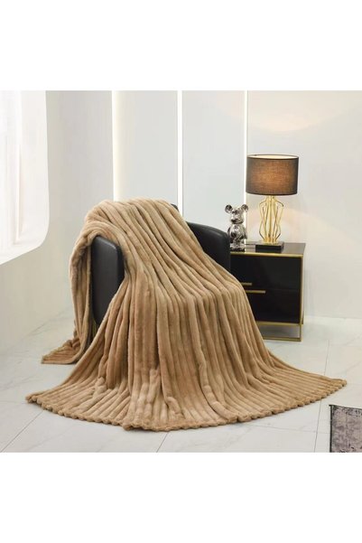 Relax Home Cuvertură RelaxHome Striped Fleece 200 x 230 cm, bej, 300 g/m²