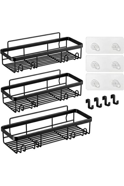 GENERAL Shower Caddy 3 Pack, Bathroom Shelf Organizer with Hooks, Adhesive No...