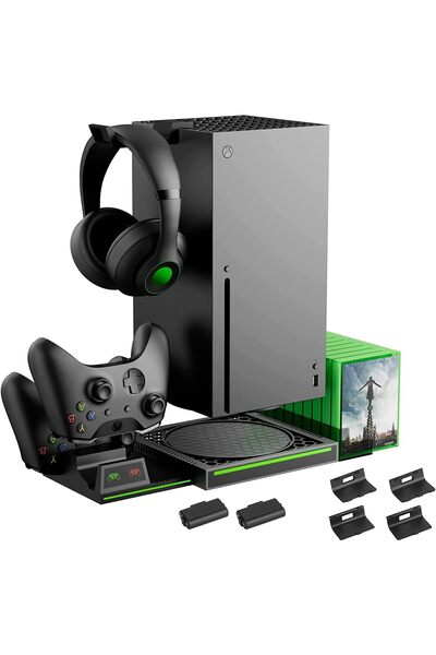 GENERAL حامل عمودي متوافق مع جهاز Xbox Series X، محطة شحن مزدوجة مع بطاريتين ...