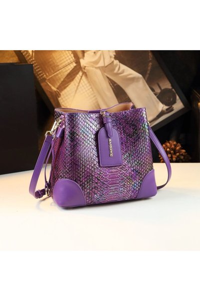 OEM Women's bucket bag snake print iridescent made of leather
