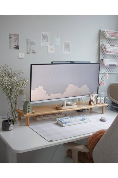 GENERAL Bamboo Dual Monitor Shelf for 2 Monitors, Monitor Stand Riser, Undern...