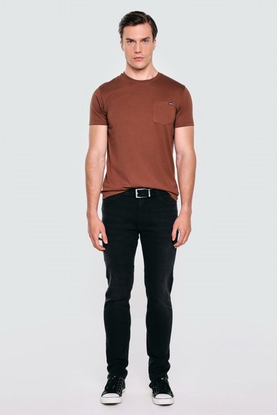 Big Star Tricou bărbătesc cu buzunar maro Carbon 804 L
