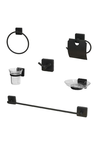 OEM Set de accesorii pentru baie, 6 piese, model negru