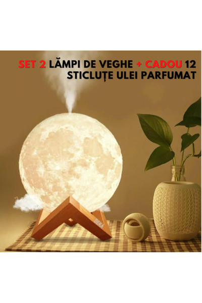 NO BRAND Set 2 X Lampa de veghe cu umidificator 3 D + Set de 12 uleiuri esent...