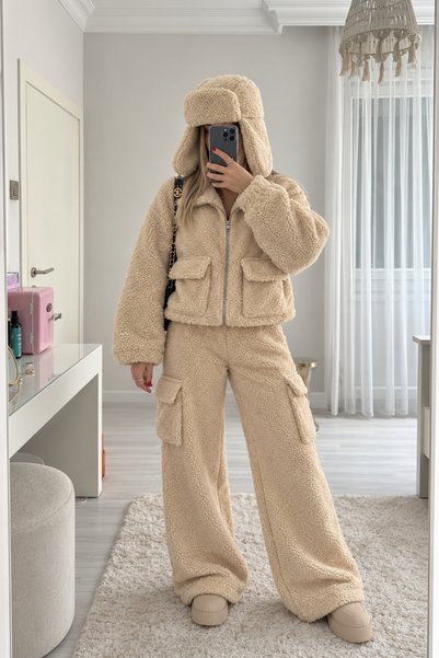 Ekim Store Set de 3 jucării Teddy cu căciulă de schi din pluș Brsk