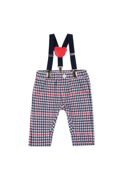 Chicco Pantaloni copii cadrilati cu bretele, alb cu rosu, 24699-67MFCO