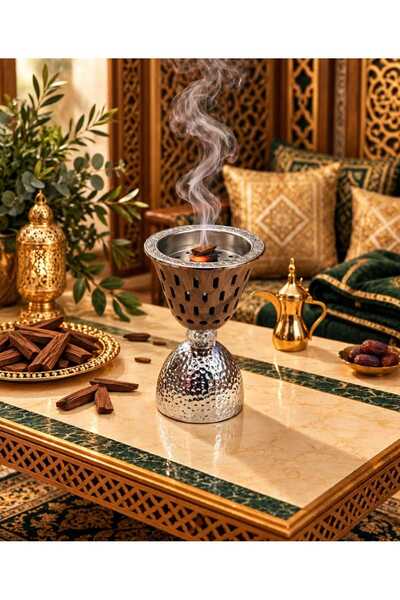 Generic Brand Silver Steel Incense Burner with Hammered Base and Crystal 14cm...