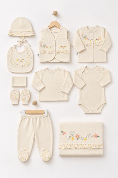 ZEYNUKO Girl Baby Flower-Embroidered Ruffled 100% Cotton 0-3 Months 10-Piece ...