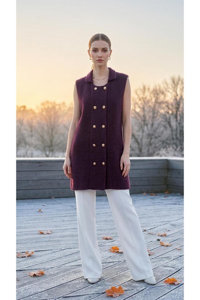 AYMİSS FASHION SLEEVELESS, TUNIC-STYLE, BUTTON-UP, POLO COLLAR VEST (86 CM)