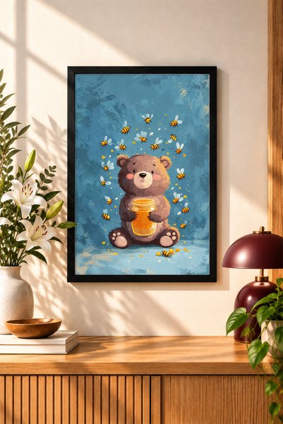 BAMBAŞKA MODA Tablou cu animale drăguțe în ramă de lemn – Decor pentru camera...