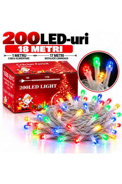 SHOP LIKE A PRO Instalație Luminoasă de Crăciun, 200 LED-uri, 18 Metri, 8 Joc...