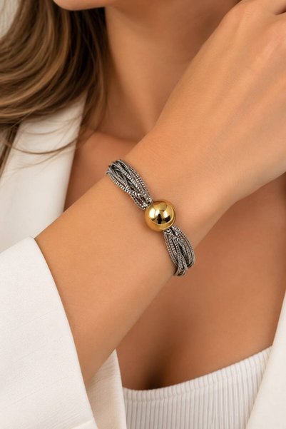 Nilsu Aksesuar Stylish Women's Bracelet with Multiple Rows of Chain Details a...