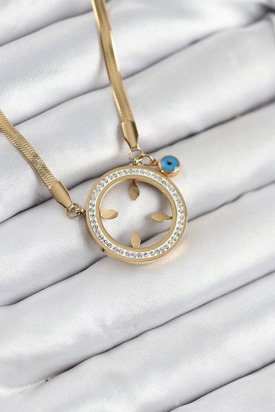 Skygo 316L Steel Zircon Stone Attachable Gold Color Women's Necklace Tj-Bko10506