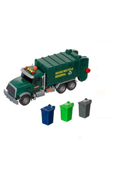 Generic Brand Camion Gunier Jucarie Verde cu 3 Pubele Lumina & Sunet