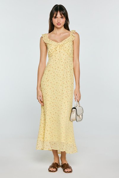 Big Star Rochie de damă din viscoză cu imprimeu floral galben deschis Audrey ...