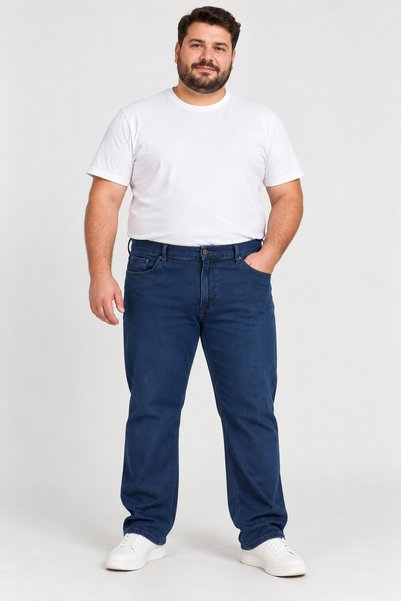 Malkan Pantaloni de blugi din denim elastic pentru bărbați, mărime mare, croi...