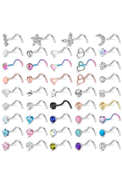 ONESING 36-44 Pcs 18G 20G Nose Rings Studs Nose Rings for Women Nose Piercing...