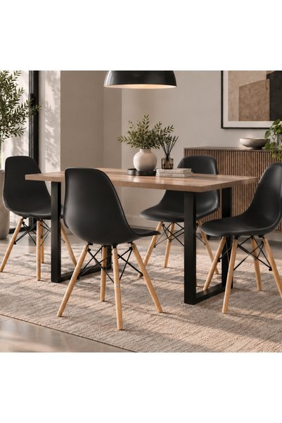 PixelsFurniture كرسي بلاستيك بقواعد خشبية من بكسل الأثاث - اثاث عصري لغرفة ال...
