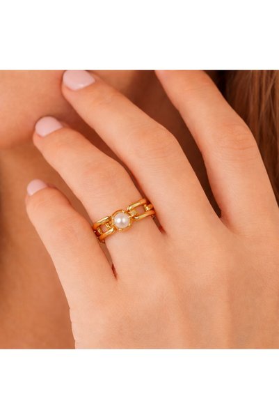 unbranded 5017D Γυναικείο Δαχτυλίδι CATHERINE BIJOUX Chain pearl ring Χρυσό