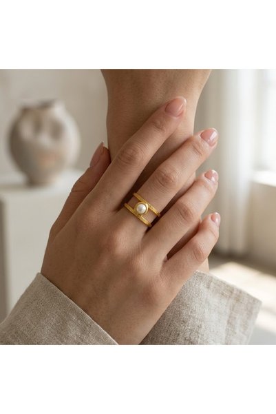 unbranded 5327D Γυναικείο Δαχτυλίδι CATHERINE BIJOUX Minimal pearl ring Χρυσό
