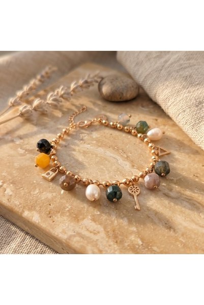 unbranded VL4577 Χειροποίητο Βραχιόλι Charm με Ημιπολύτιμους Λίθους & Μαργαρι...