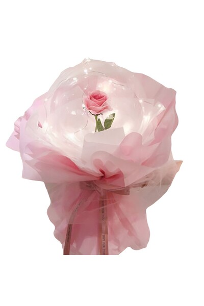 OEM Trandafir decorativ în balon cu lumini LED, Tip Buchet, diametru 35 cm, roz