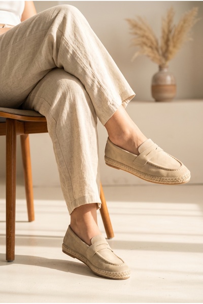 MERVESTORE Γυναικεία άνετα loafers με σόλα τύπου εσπαντρίγιες, από γνήσιο σου...
