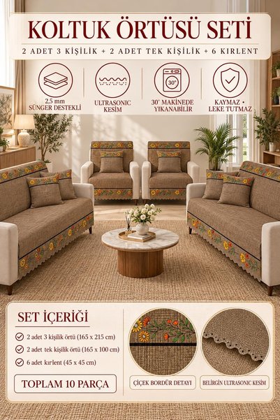 ALANUR Çok Amaçlı Modern Bohem Kadife Kaymaz süngerli Koltuk Örtüsü, Çekyat Ö...