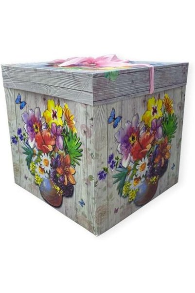 Generic صندوق هدايا 30×30 سم بتصميم ورود ملونة وشريط - مثالي للهدايا والمناسب...