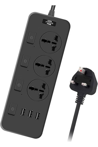GENERAL 3 Gang Outlets Extension Lead with 2M Cable, 3 USB Slots Power Strips...
