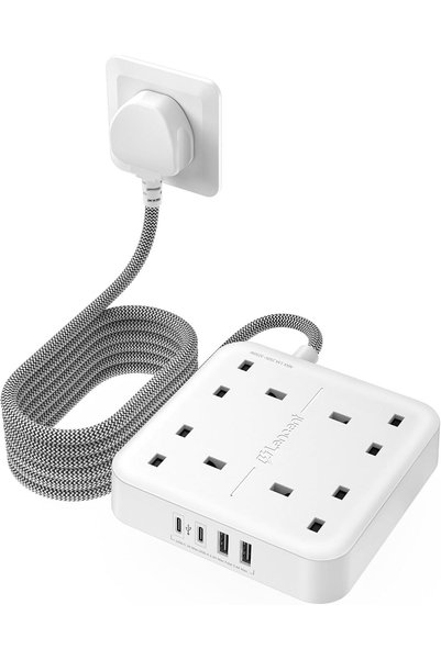 LENCENT وصلة تمديد كهربائية 3 متر مع منفذ USB-C، 4 منافذ (3250 واط 13 أمبير)