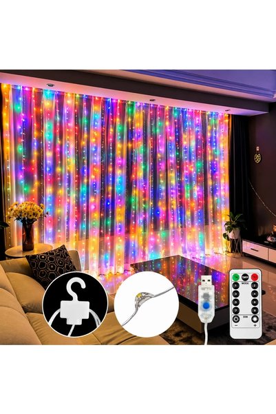 JML Perdea Luminoasă LED 3×3m, 300 LED Multicolore, USB, Telecomandă, Jocuri ...