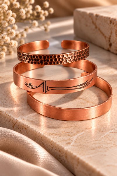 ATÖLYE ALBATROS Men's Copper Bracelet Set - 3-Piece Set of 100% Pure Copper B...