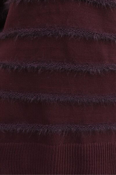 MODAQU Çizgili Sakal İp Yumoş Pantolon Tunik Triko Takım - Bordo