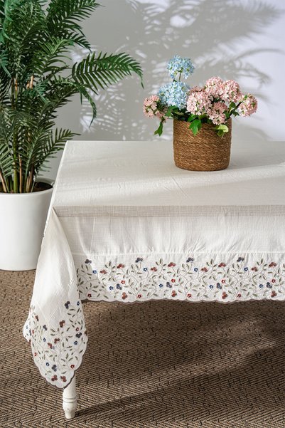 Nazik Home Livano Colorful Flower-Embroidered Stain Resistant Tablecloth (160...