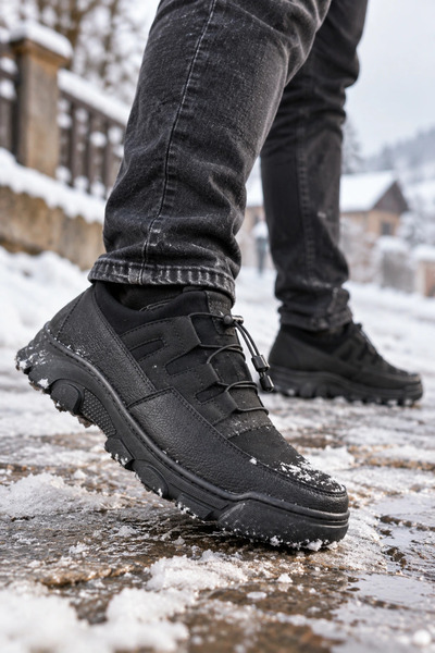 Ayakkabı Vakti Black Casual Winter Hiking Sneakers and Casual Shoes - With La...