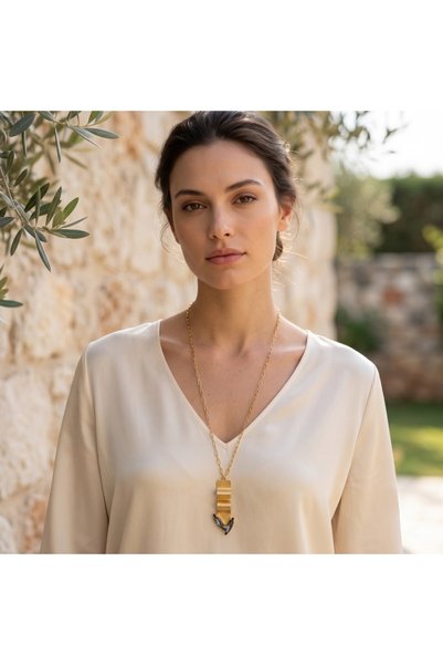 unbranded KL6548 Χειροποίητο Μακρύ Επιχρυσωμένο Κολιέ "Sculpted Wave" με Smok...