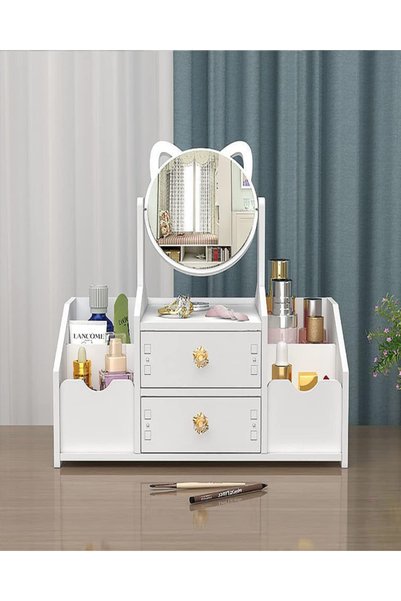 Att Organizator pentru Cosmetice si Machiaj cu Oglinda Urechi de Pisica, 2 Se...