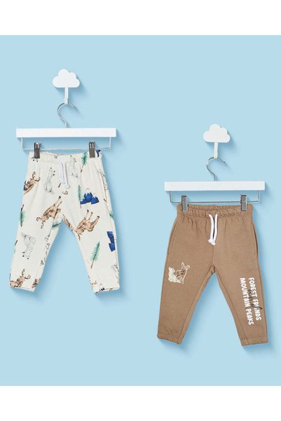 REDTAG Infant Boys Tan Animal Joggers (Pack Of 2)