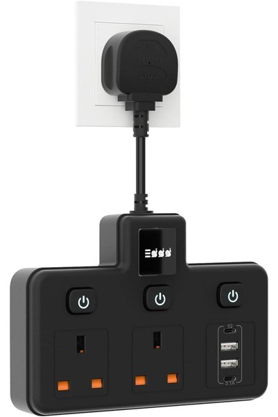 HITRENDS شريط طاقة متعدد المنافذ مع فتحات USB، وصلة تمديد للحائط بمنفذين مع م...