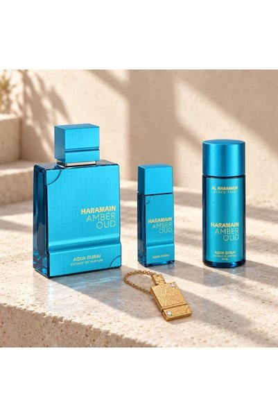 Al Haramain Amber Oud Aqua Dubai EDP Gift Set with Chain Locket