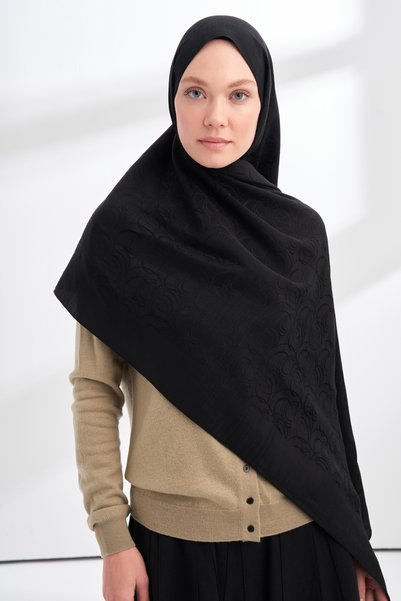 ARMANDA ȘAL DIN BUMBAC CU MODEL FLOŞ LIORA - NEGRU