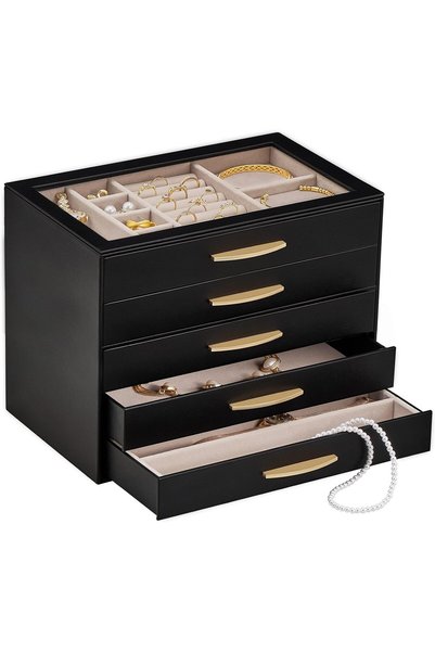 Lolalet Jewelry Storage Box for Women, 5-Layer Jewelry Organizer with Drawers...
