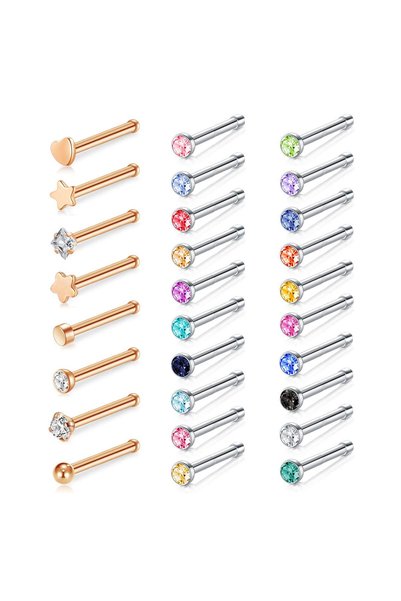 GENERAL Zolure 20 Gauge Nose Stud Rings Surgical Steel Nose Pin Bone Studs No...