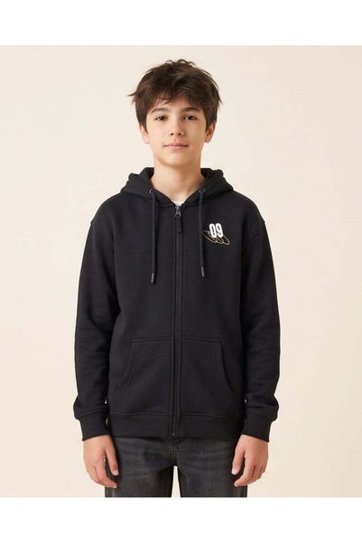 REDTAG Senior Boys Black Plain Zip-Up Hoodie
