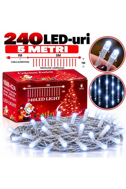 SHOP LIKE A PRO Instalație Luminoasă de Crăciun Tip Ploaie, 240 LED-uri, 5 Me...