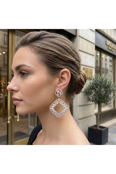 unbranded S5277 GREKAS JEWELRY Χρυσά Κρεμαστά Σκουλαρίκια με Ιριδίζον Κρύσταλλα