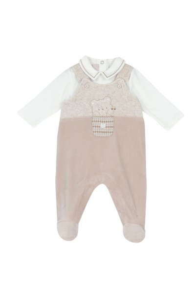 Chicco Costumas body si salopeta bebe Chicco, botosei, Bej cu model, 00377-69...